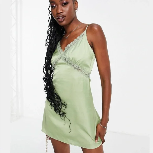 ASOS Dresses Love Triangle Satin Cami Dress With Lace Trim